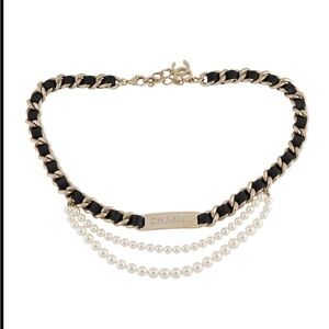 Chanel Black and Gold Chain Necklace with Pearls